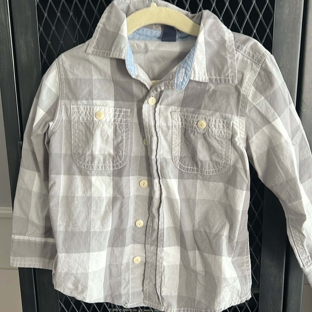 Boys Gap grey & white plaid button down